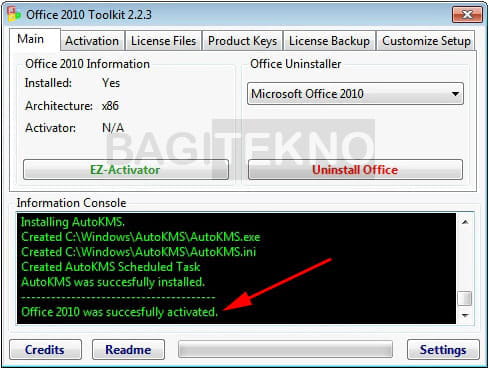 Office 2010 sukses teraktivasi